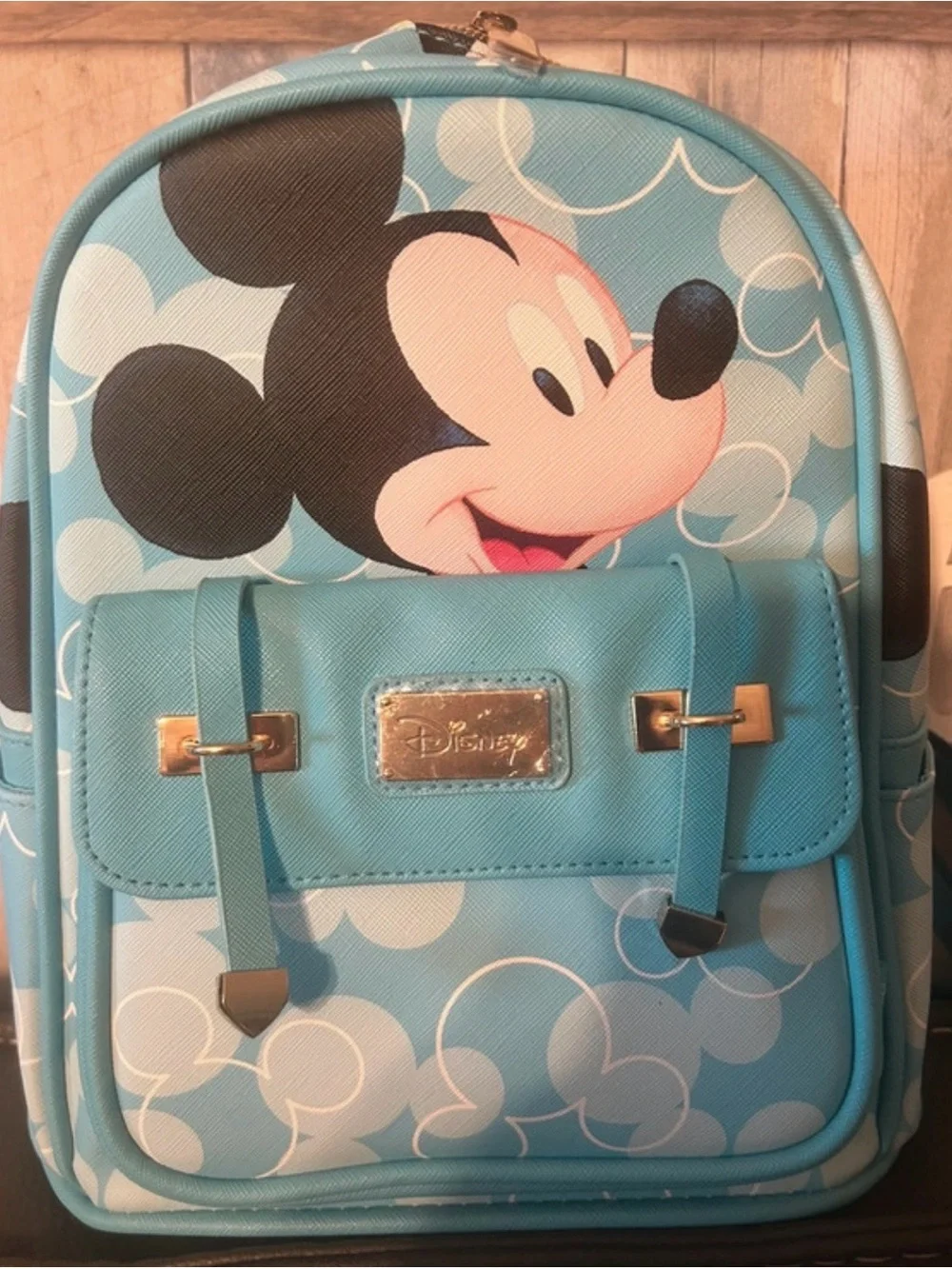 Disney Blue Mickey Mouse Mini Backpack with Gold Accents